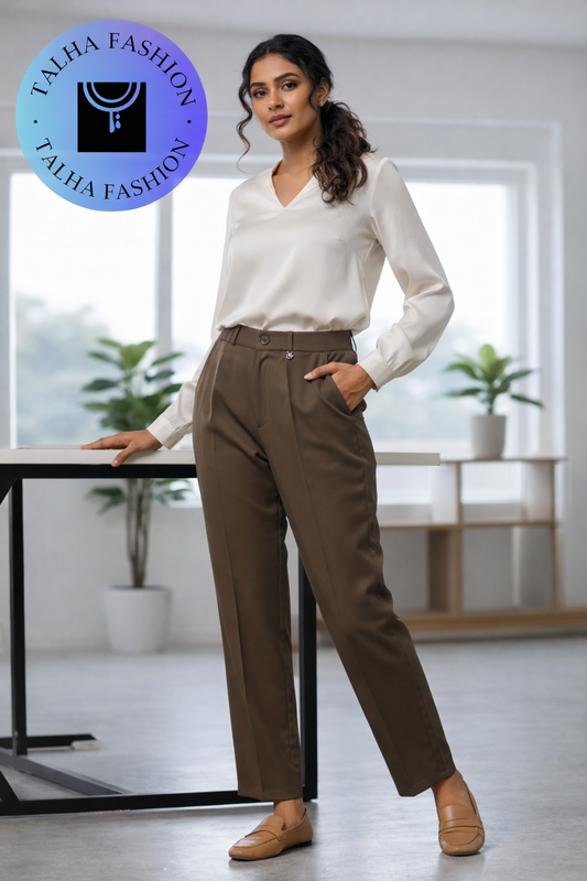 Women’s Premium Korean Fabric Formal Pants | Office Wear Straight Fit Trousers for Women | High Waist Comfortable Workwear