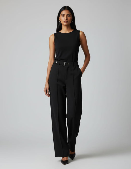 Women’s Premium High Waist Wide Leg Formal Pants | Office & Party Wear | Black