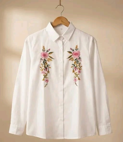 Talha Fashion Women's Floral Embroidered Full Sleeve Shirt – Premium Cotton Casual & Elegant Top