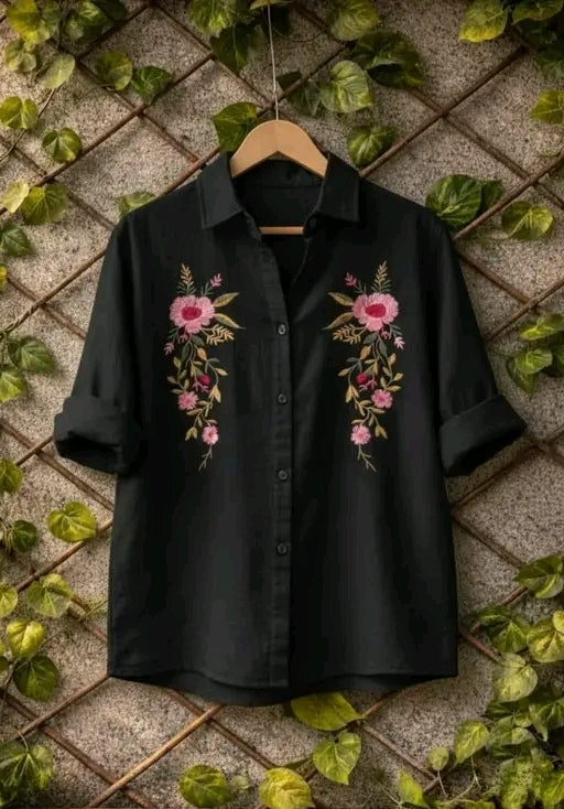 Talha Fashion Women's Floral Embroidered Full Sleeve Shirt – Premium Cotton Casual & Elegant Top